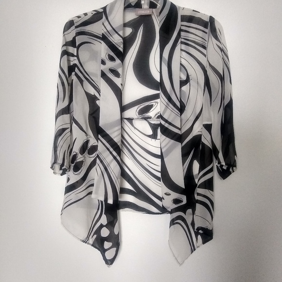 Geo abstract draped flowy chiffon duster kimono - Picture 1 of 4